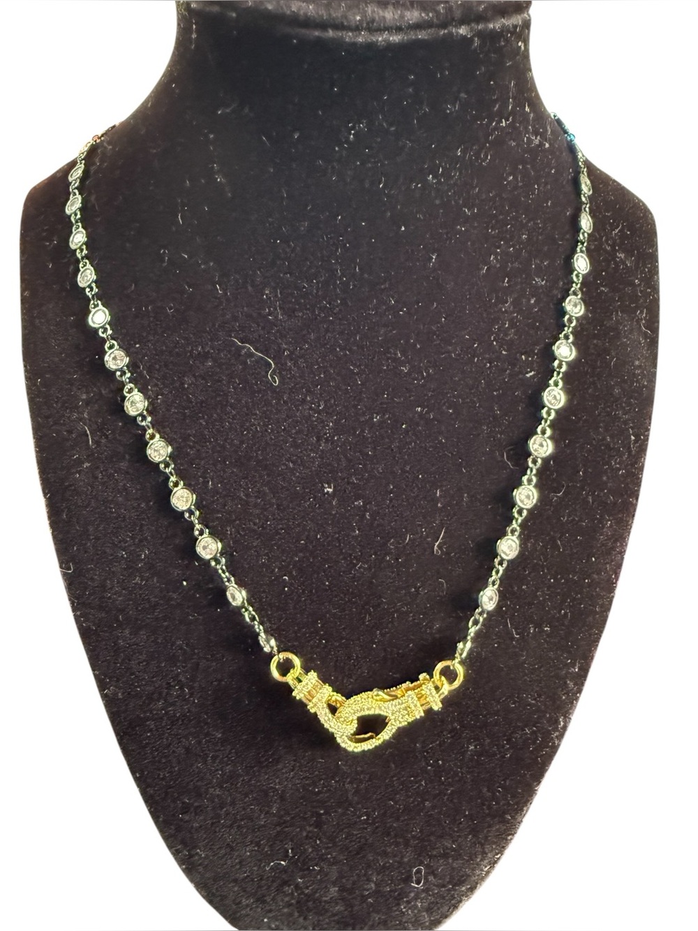 New Freida Rothman Black Rhodium Clear Gems 18” Necklace Pave Clasp